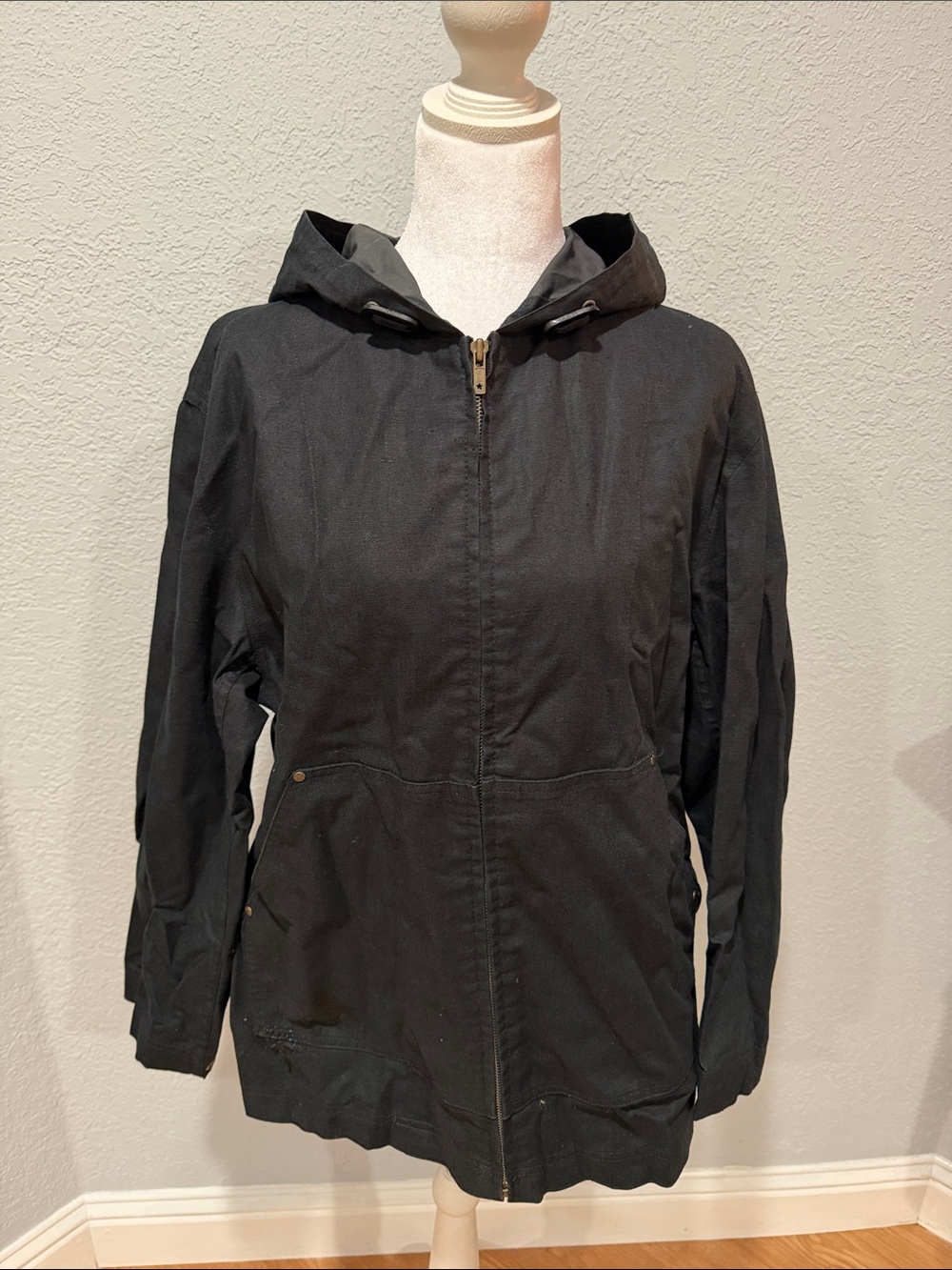Isaac Mizrahi Black Hooded Zip-Up Utility Jacket